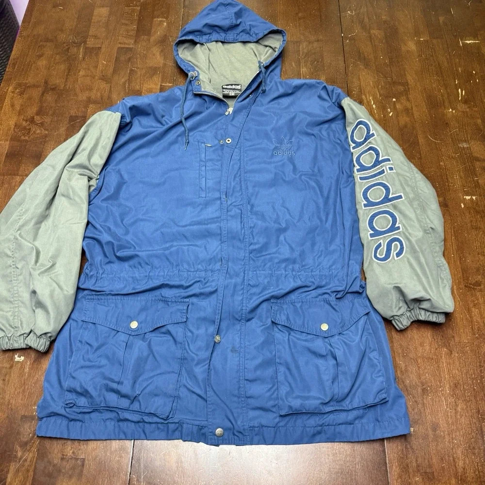 Vintage Adidas‎ Jacket XL 90s Spell Out Sleeve Parka Coat Color Block Trefoil